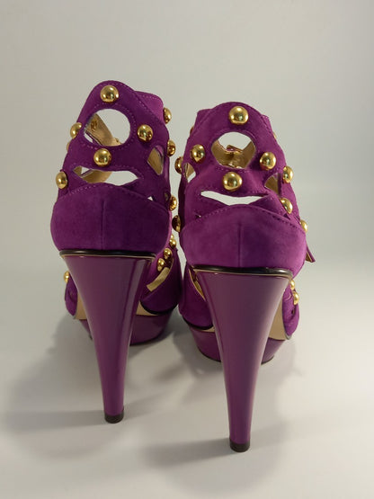 Fuschia Purple Studded Suede Stiletto Cutout Heels - Size UK 5