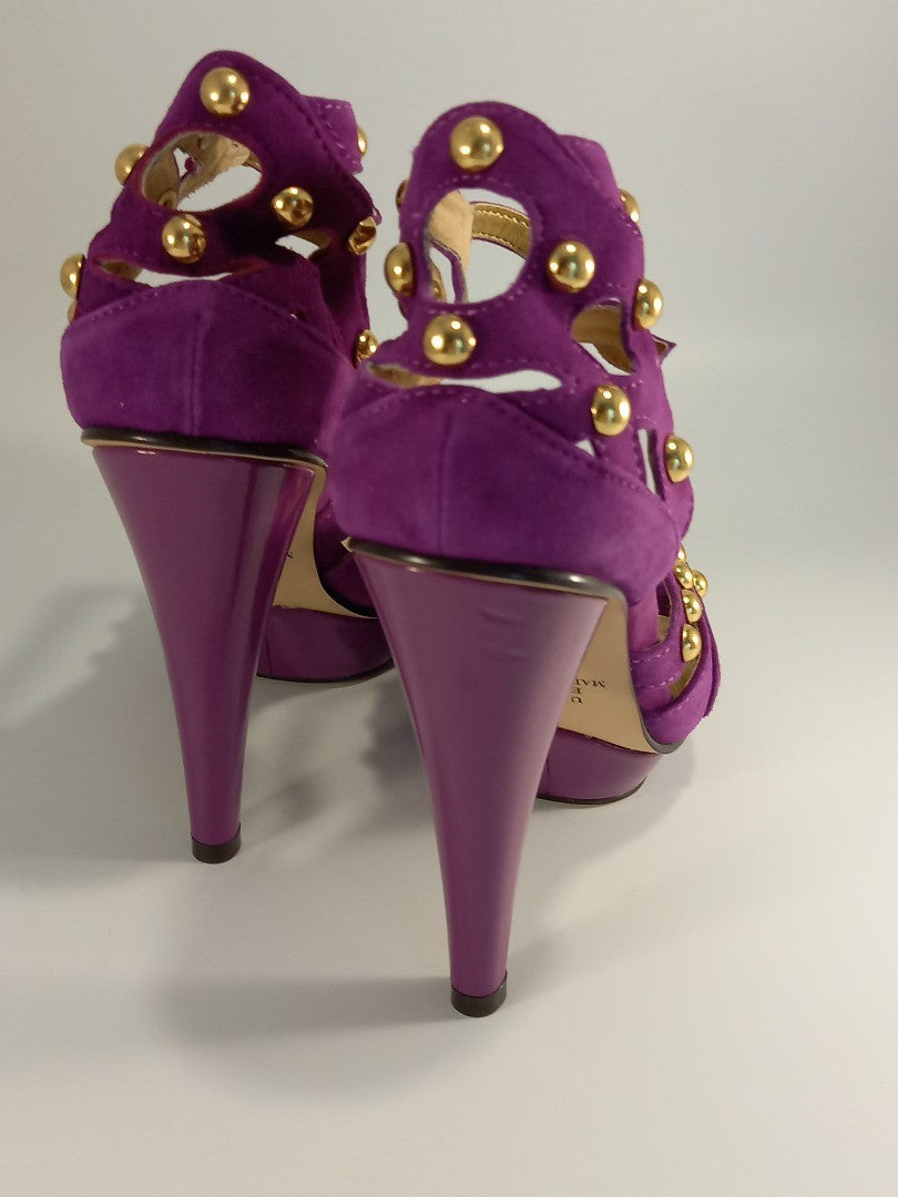 Fuschia Purple Studded Suede Stiletto Cutout Heels - Size UK 5