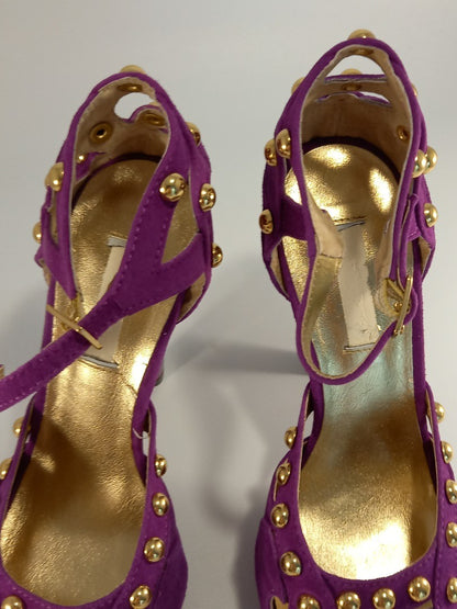 Fuschia Purple Studded Suede Stiletto Cutout Heels - Size UK 5