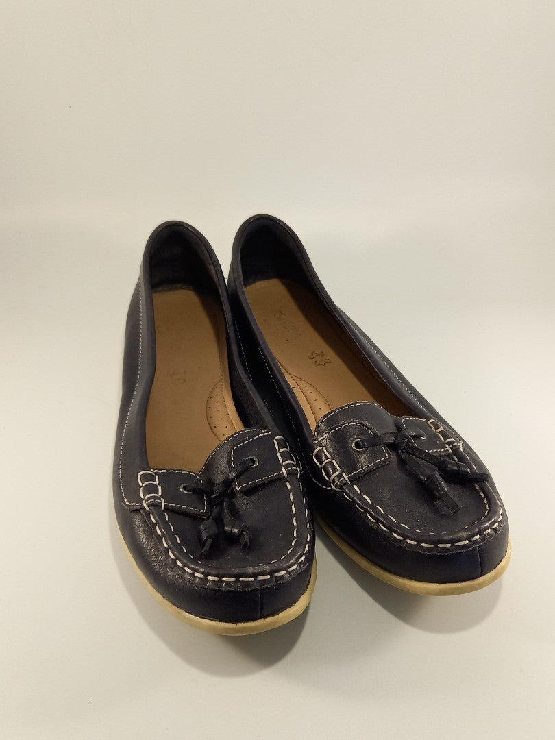 Footglove Dark Navy Blue Contrast Stitch Slip On Leather Boat Shoes - Size UK7.5