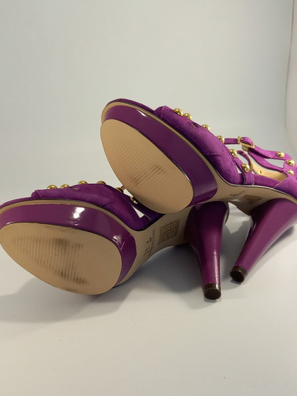 Fuschia Purple Studded Suede Stiletto Cutout Heels - Size UK 5