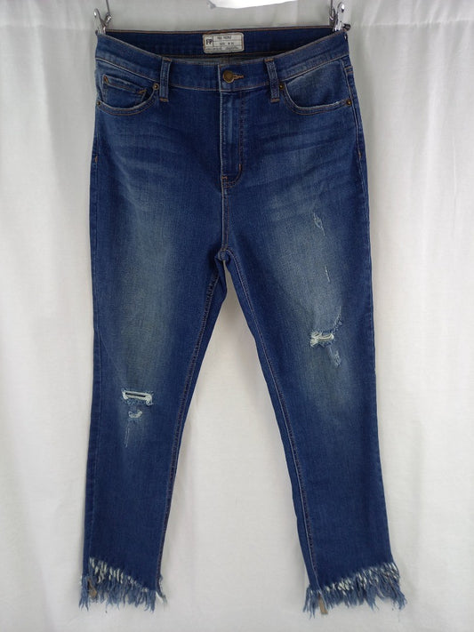 Blue Stretchy Fringe Distressed Jeans W31 L25 Excellent Condition