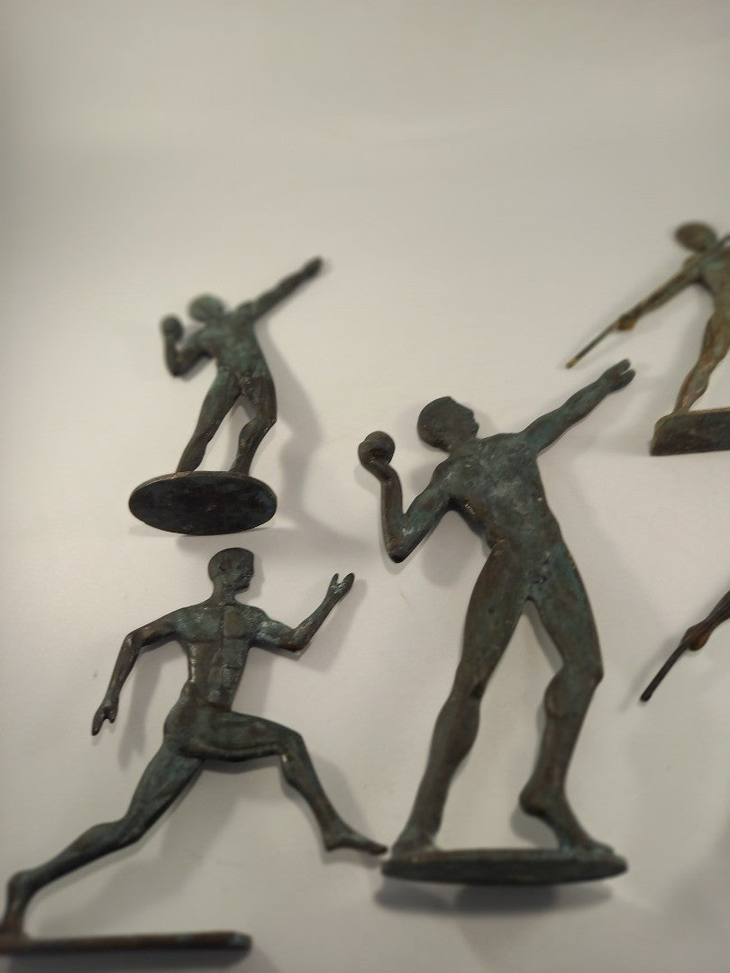 bronze statues athletes x5 male figures sports javelin shotput running VGC