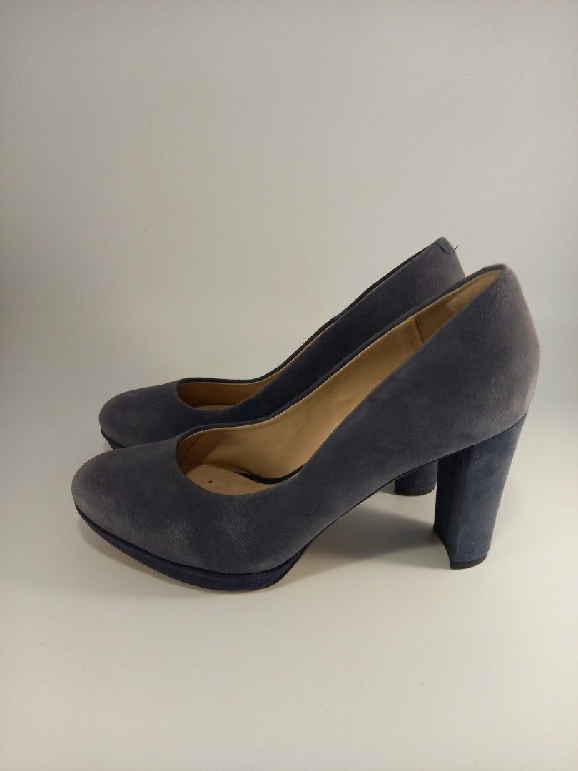 Clarks Narrative Narrow Fit Blue Grey Suede Court Heels - Size UK 3.5