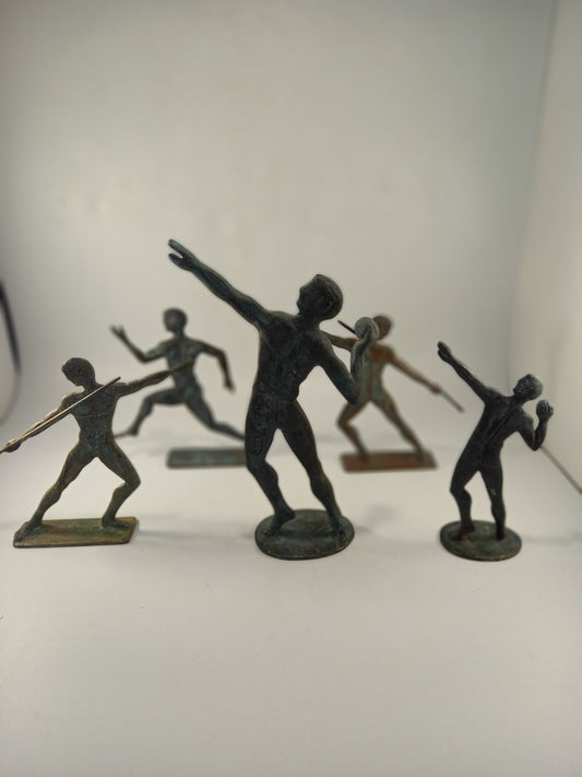 bronze statues athletes x5 male figures sports javelin shotput running VGC