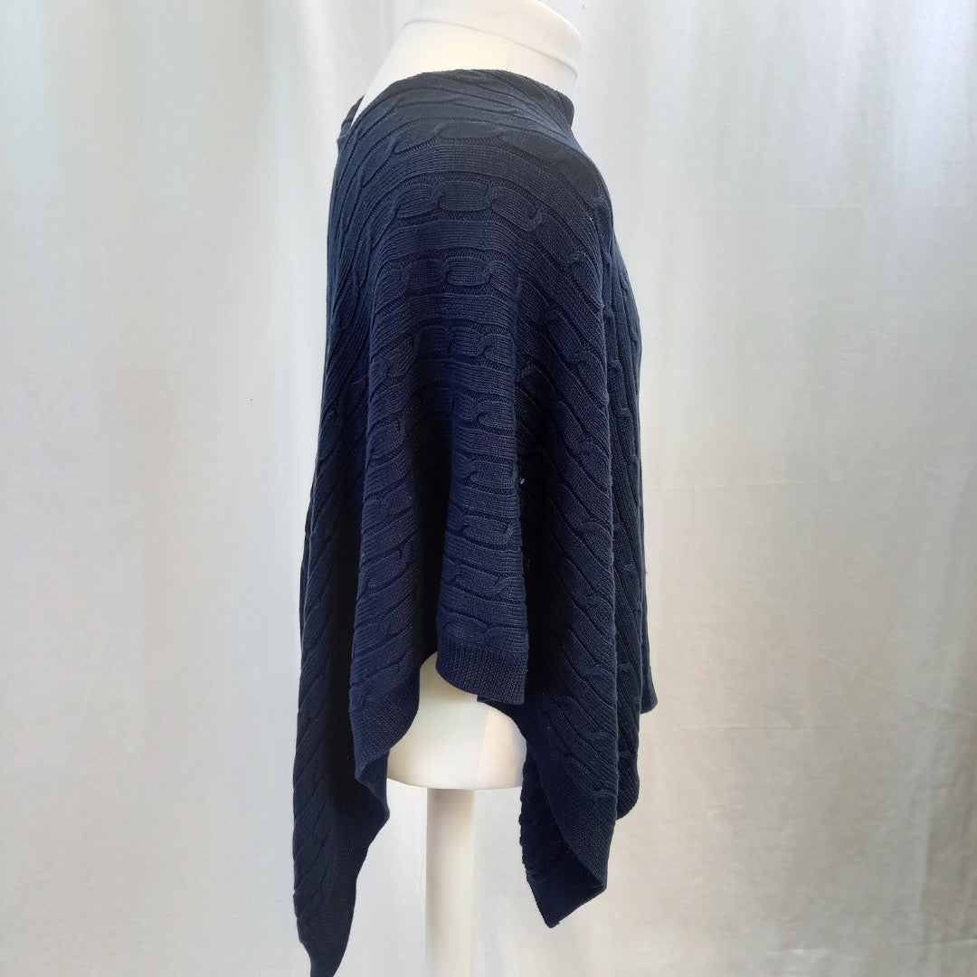 Ralph Lauren Blue Chunky Knit Pullover Poncho UK S Good