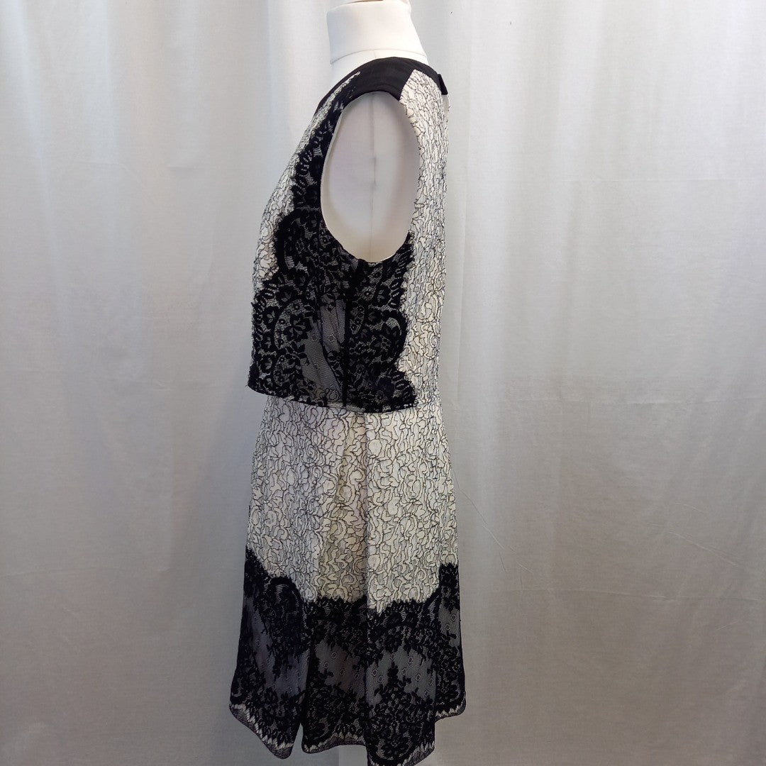 Karen Millen Black & White 2 Layer Dress UK 12 BNWT