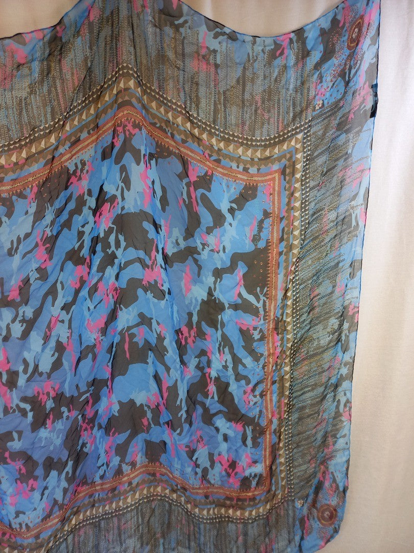 Jane Carr Pink Blue Black 100% Silk Square Large Scarf Excellent Condition