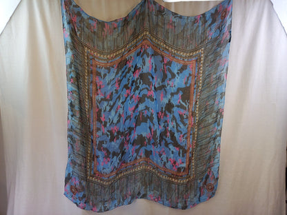 Jane Carr Pink Blue Black 100% Silk Square Large Scarf Excellent Condition