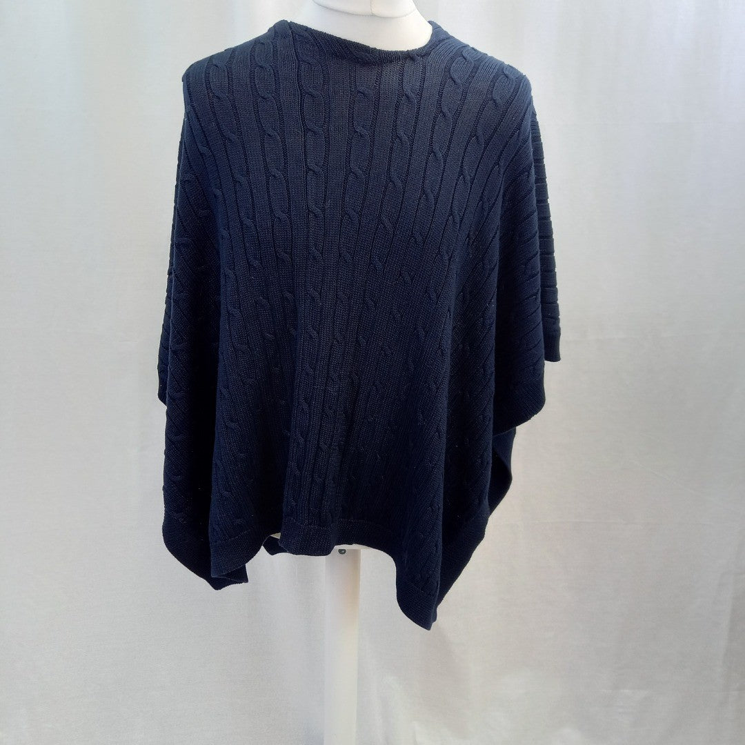 Ralph Lauren Blue Chunky Knit Pullover Poncho UK S Good