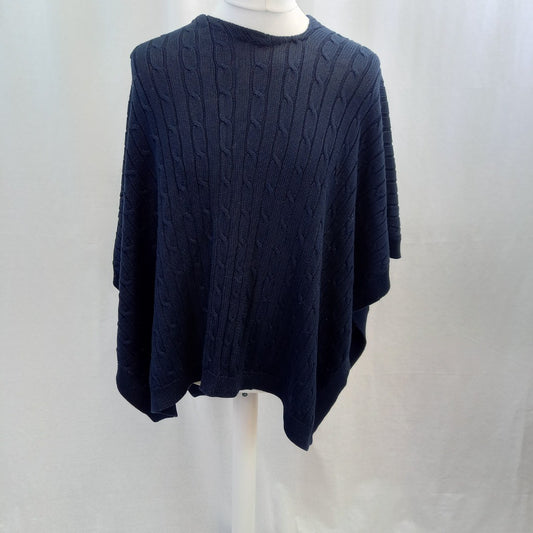 Ralph Lauren Blue Chunky Knit Pullover Poncho UK S Good