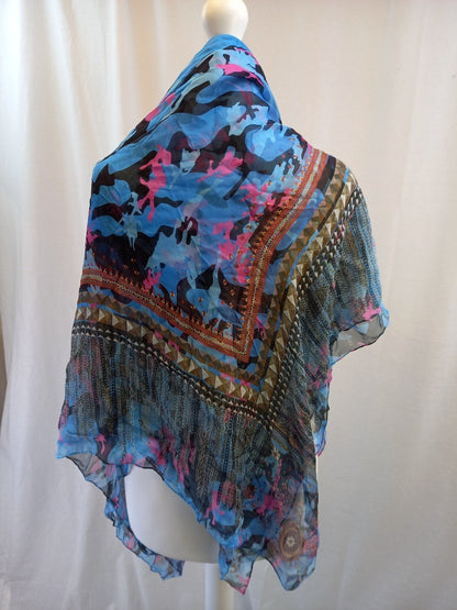 Jane Carr Pink Blue Black 100% Silk Square Large Scarf Excellent Condition