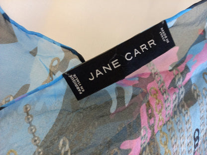 Jane Carr Pink Blue Black 100% Silk Square Large Scarf Excellent Condition