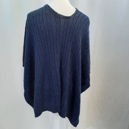 Ralph Lauren Blue Chunky Knit Pullover Poncho UK S Good