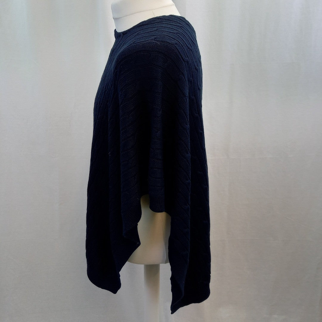 Ralph Lauren Blue Chunky Knit Pullover Poncho UK S Good