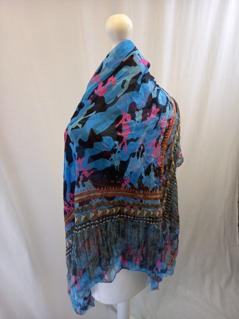 Jane Carr Pink Blue Black 100% Silk Square Large Scarf Excellent Condition