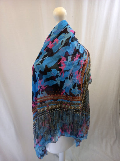 Jane Carr Pink Blue Black 100% Silk Square Large Scarf Excellent Condition