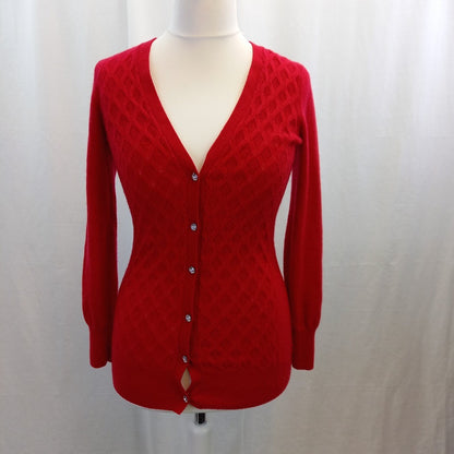 Zume Red Cashmere Cardigan Diamante Buttons UK S Excellent