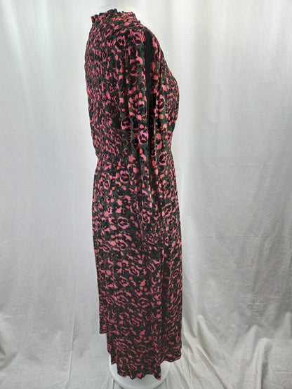 Wyse London Khaki & Pink Leopard Print Ruched Maxi Dress - Size 4L