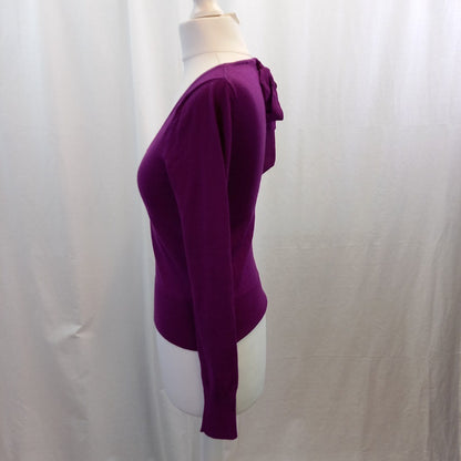 L.K Bennett Purple Jumper 100% Wool Bow Detailing UK XS Excellent