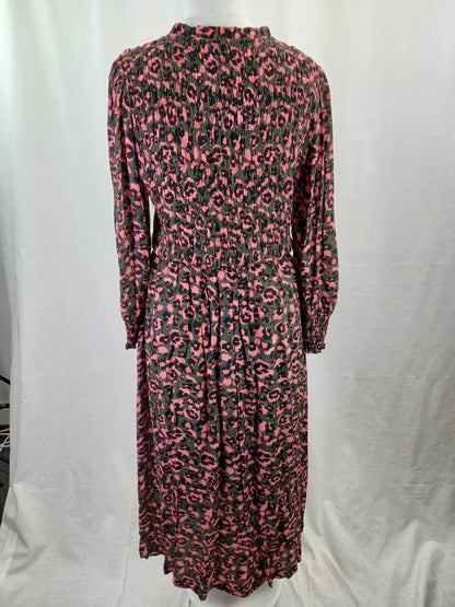 Wyse London Khaki & Pink Leopard Print Ruched Maxi Dress - Size 4L