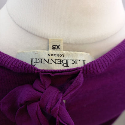 L.K Bennett Purple Jumper 100% Wool Bow Detailing UK XS Excellent