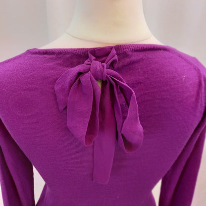 L.K Bennett Purple Jumper 100% Wool Bow Detailing UK XS Excellent