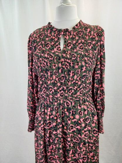 Wyse London Khaki & Pink Leopard Print Ruched Maxi Dress - Size 4L