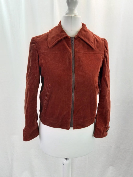 Beau Brummel Burnt Orange Corduroy 1970s Vintage Kids Zip Up Jacket - Size 7