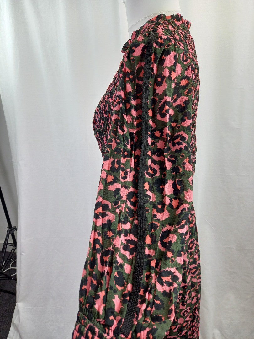 Wyse London Khaki & Pink Leopard Print Ruched Maxi Dress - Size 4L