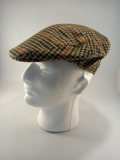 tweed cap failsworth British wool flat cap green fawn brown VGC