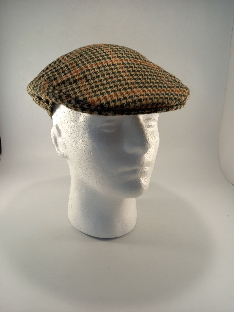 tweed cap failsworth British wool flat cap green fawn brown VGC