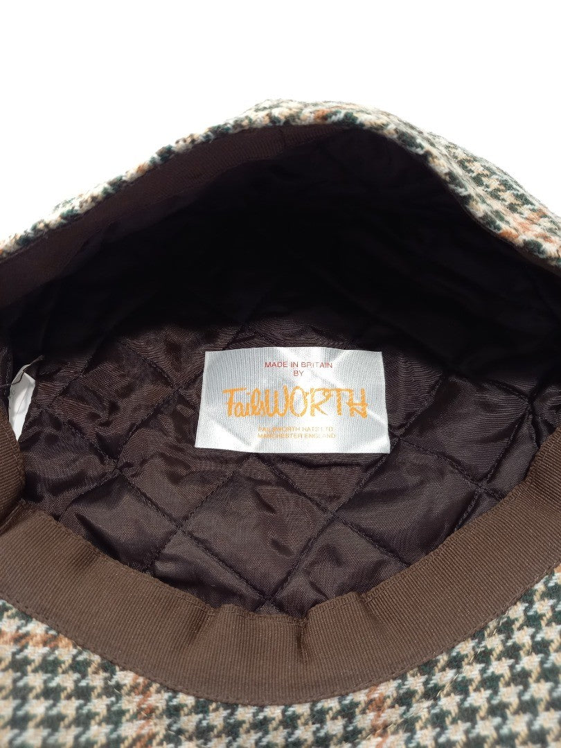 tweed cap failsworth British wool flat cap green fawn brown VGC