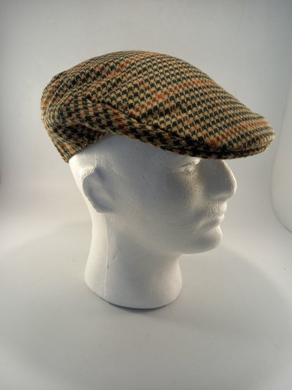 tweed cap failsworth British wool flat cap green fawn brown VGC