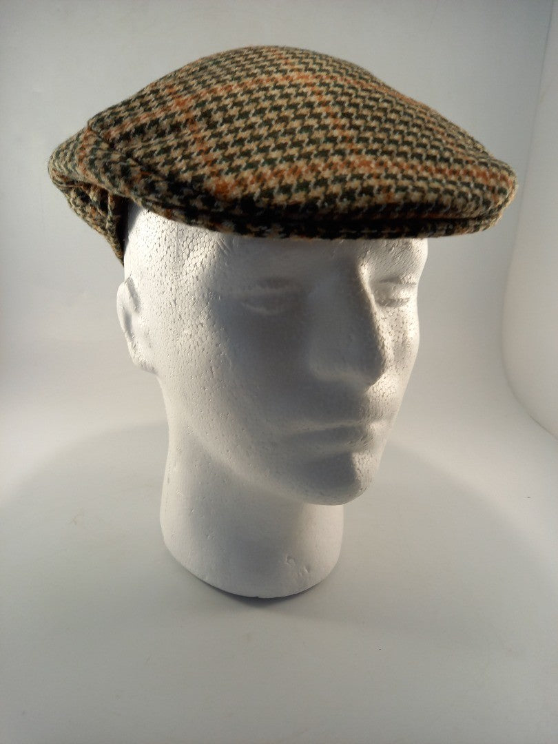 tweed cap failsworth British wool flat cap green fawn brown VGC