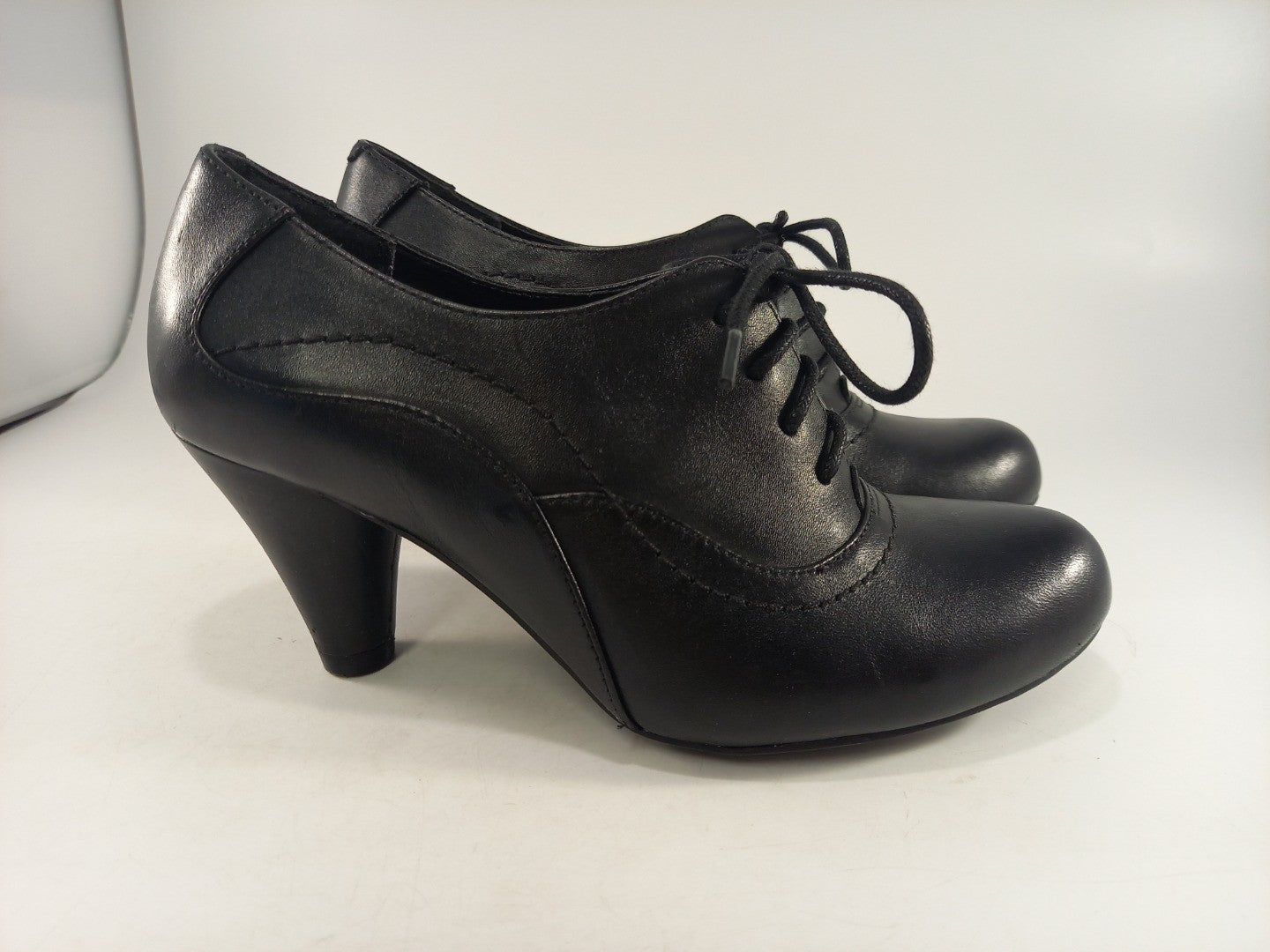 Clarks Cushion Soft Black Leather Heel Oxford Shoes Lace Up Size 3D Ex Con