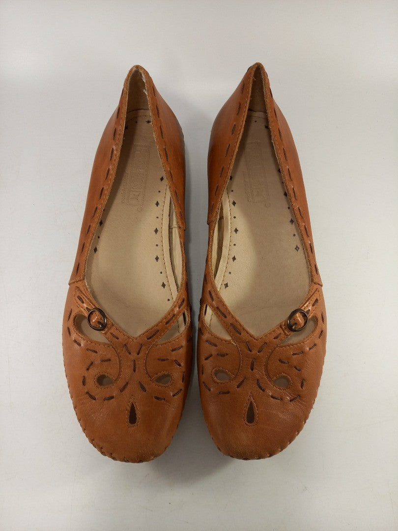 Pikolinos Tan Leather Flat Slip On Shoes Size 5 Brandy Excellent Condition