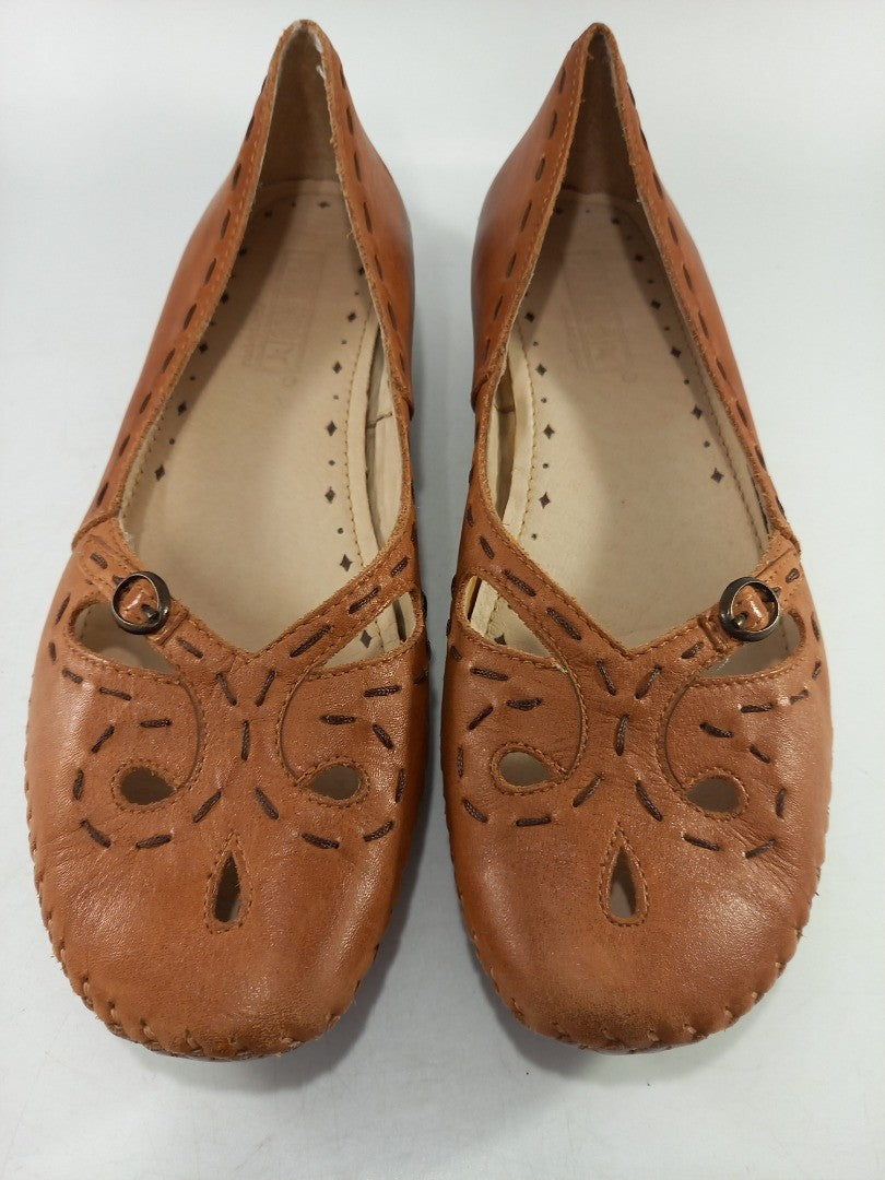 Pikolinos Tan Leather Flat Slip On Shoes Size 5 Brandy Excellent Condition