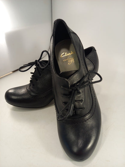 Clarks Cushion Soft Black Leather Heel Oxford Shoes Lace Up Size 3D Ex Con