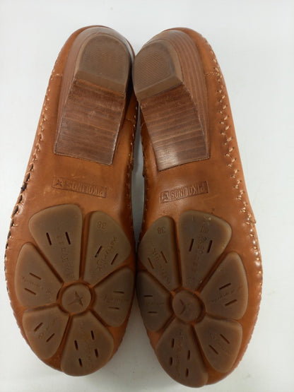 Pikolinos Tan Leather Flat Slip On Shoes Size 5 Brandy Excellent Condition