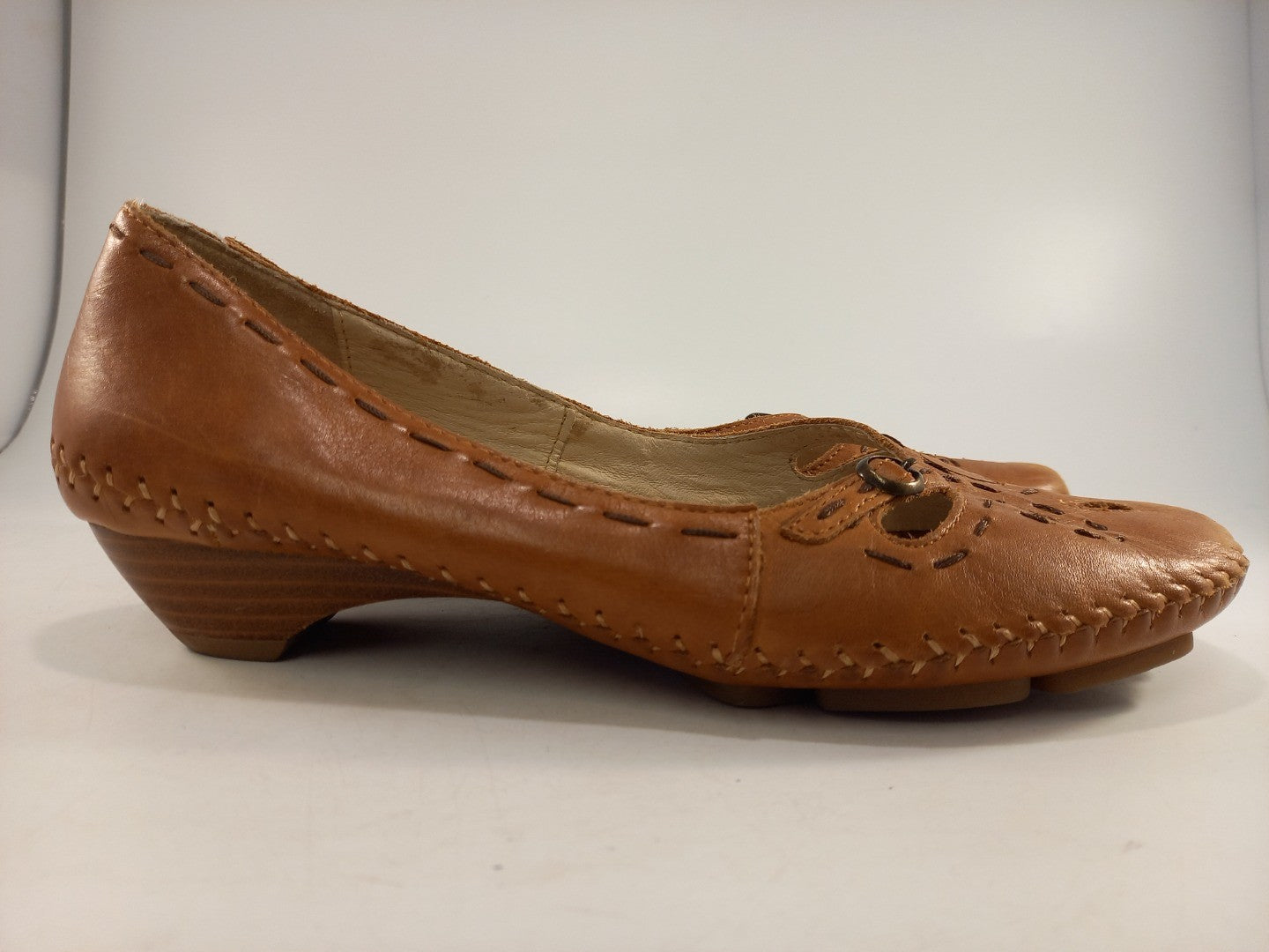 Pikolinos Tan Leather Flat Slip On Shoes Size 5 Brandy Excellent Condition