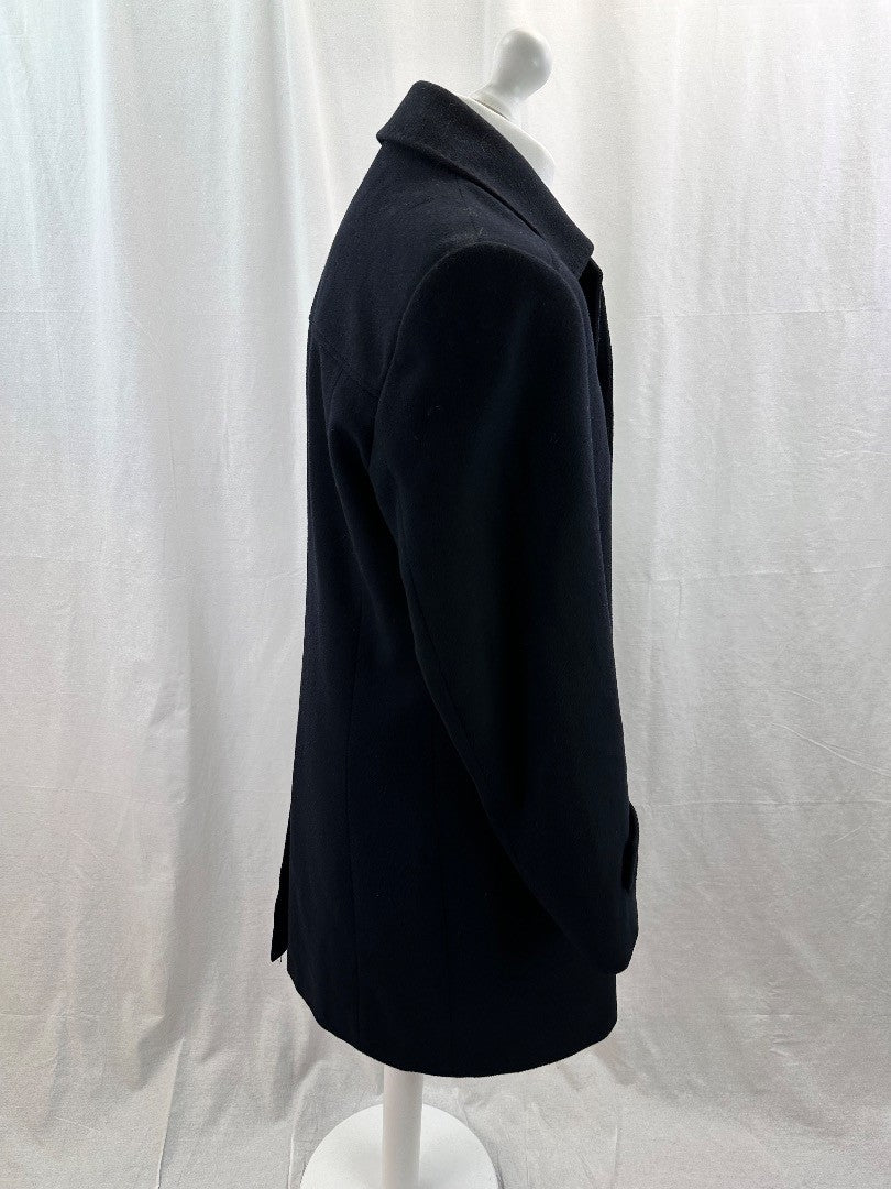 Austin Reed Black Wool Mix Coat Size 42R Excellent Condition