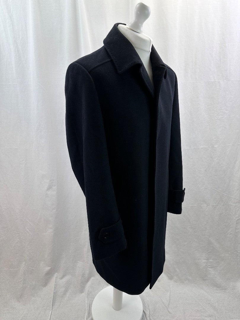 Austin Reed Black Wool Mix Coat Size 42R Excellent Condition