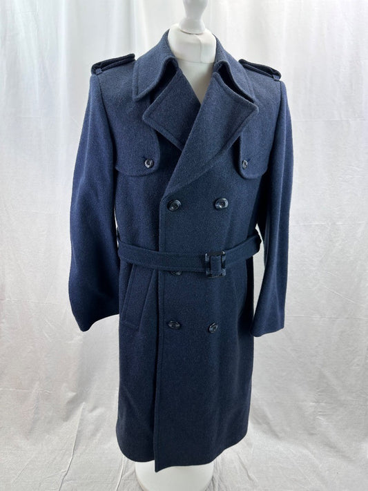 Navy Blue Long Heavy Wool Mix Coat 42R  Excellent Condition Vintage