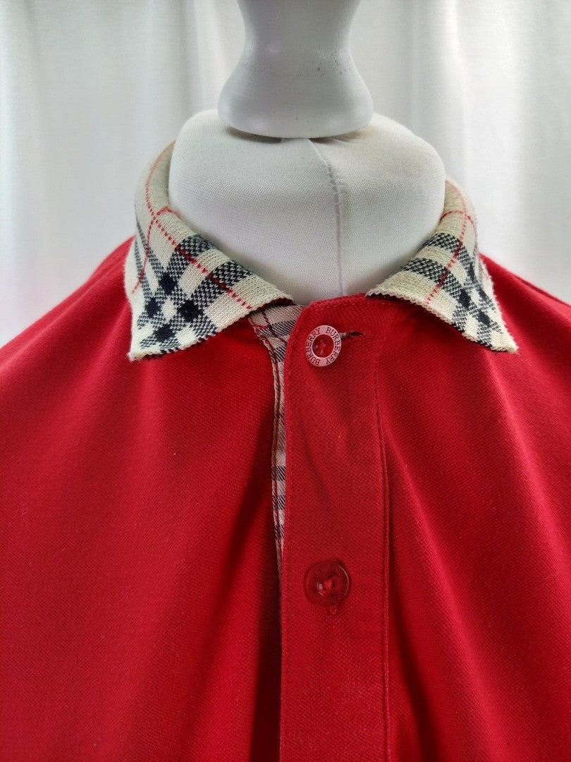 Burberry London Red Nova Check Collar Polo Shirt - Size XXL