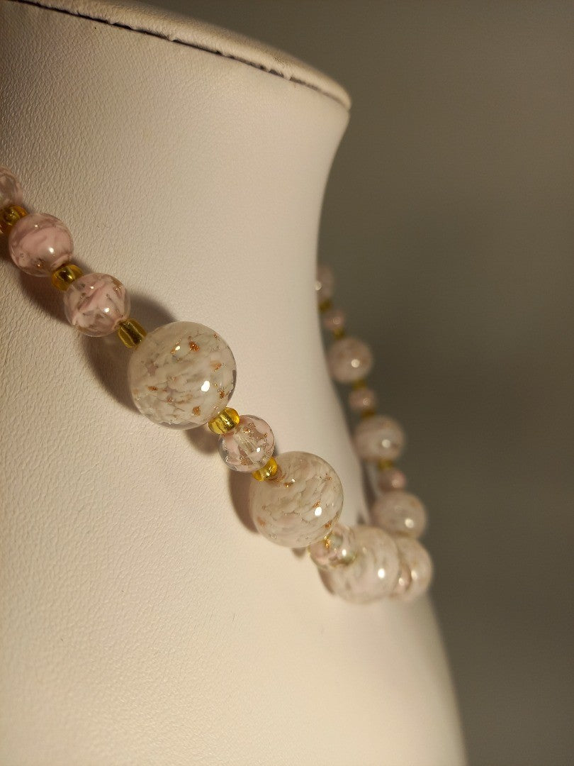 Speckled Glass Bead Venetian Vintage Light Pink Necklace & Earrings Set