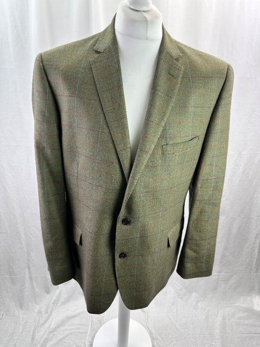 Moss Bros 1851 Wool Green Tweed Blazer Jacket 48" Regular Excellent Condition