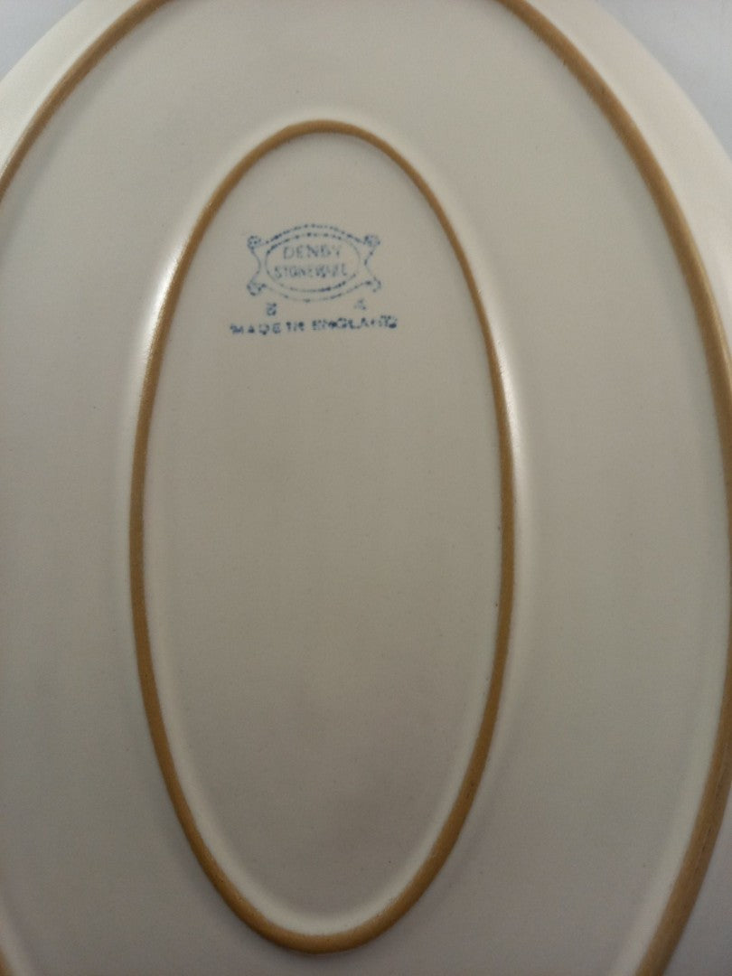 denby dinner plates x6 shammrock green teal brown oval platter size 12.5in x 9in