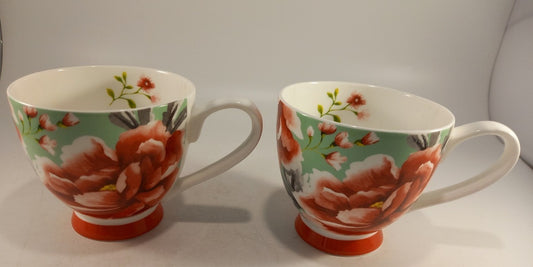 Portobello by Inspire Mugs Set of Two Floral Large Bone China Excellent Condition