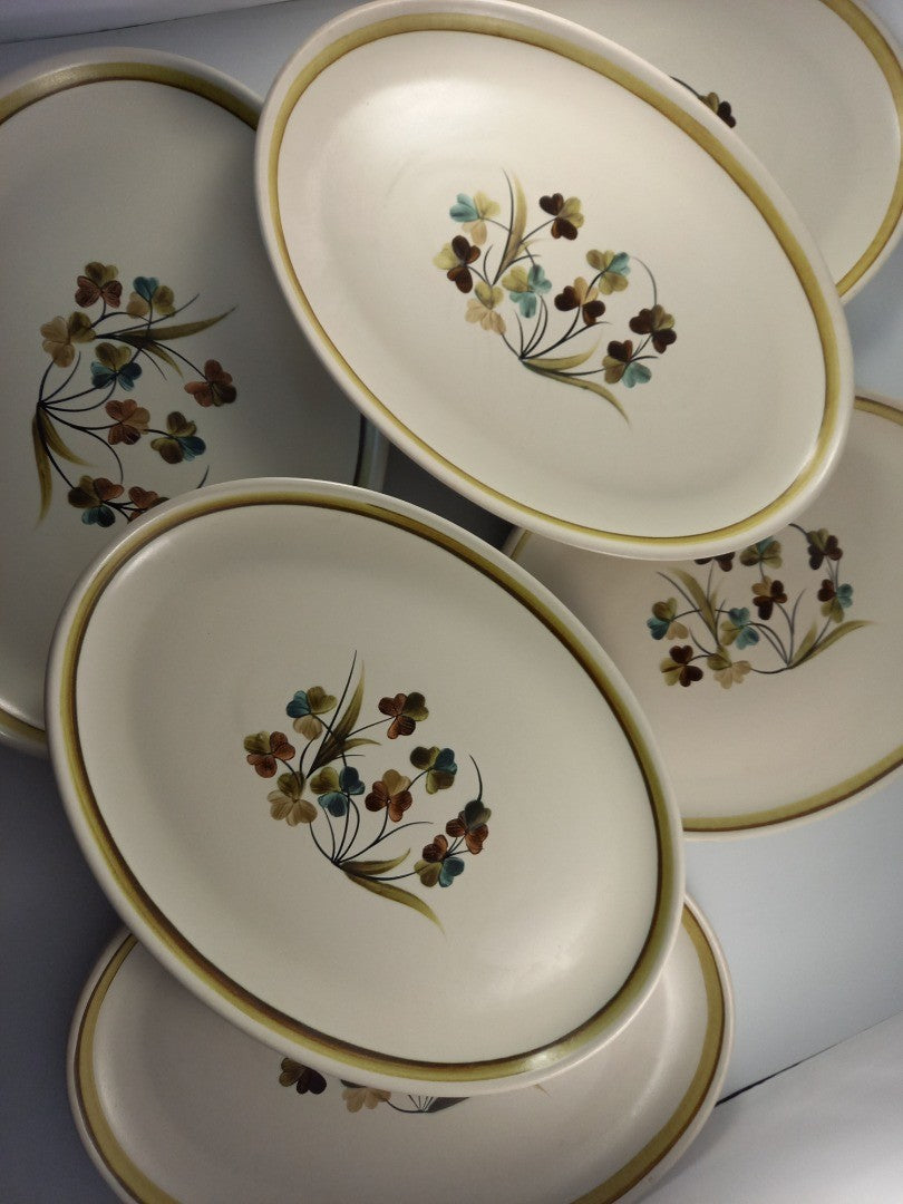 denby dinner plates x6 shammrock green teal brown oval platter size 12.5in x 9in